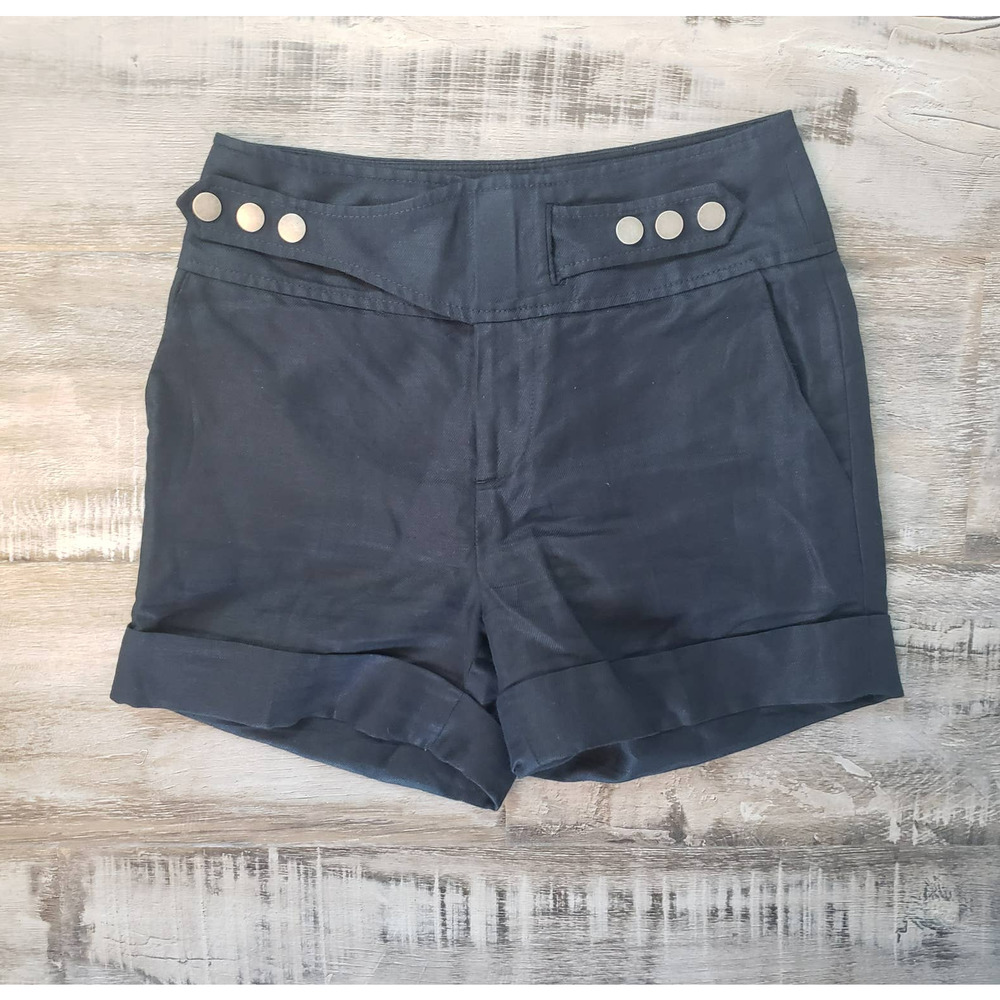 Club Monaco Women's Black Linen Blend Shorts with Criss Cross Snap Belt Size 2